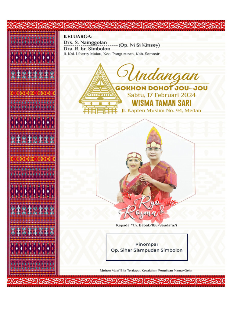 UNDANGAN ADAT - RYO & ROSMA | PDF