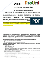 AVISO - ATENDIMENTO PROUNI 2024.1 1º Chamada