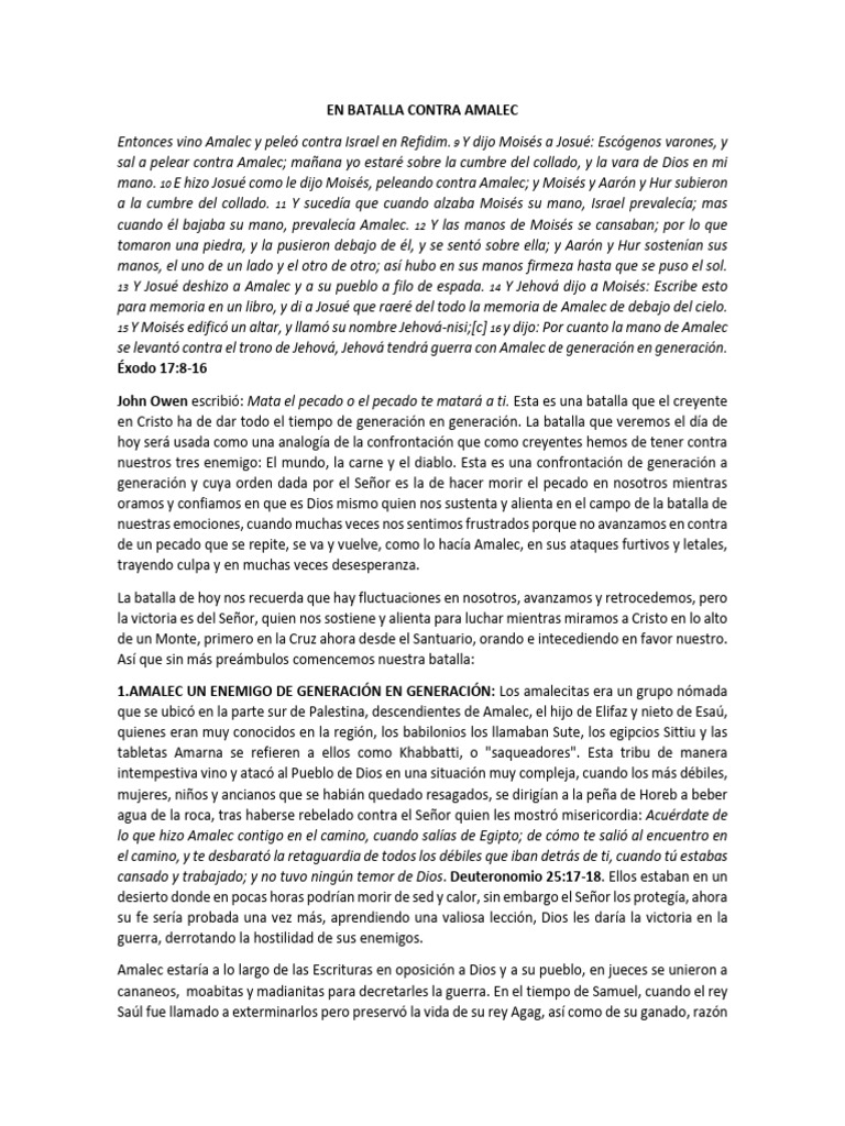 Batalla de Moisés contra Amalec | PDF | Creencia religiosa y doctrina