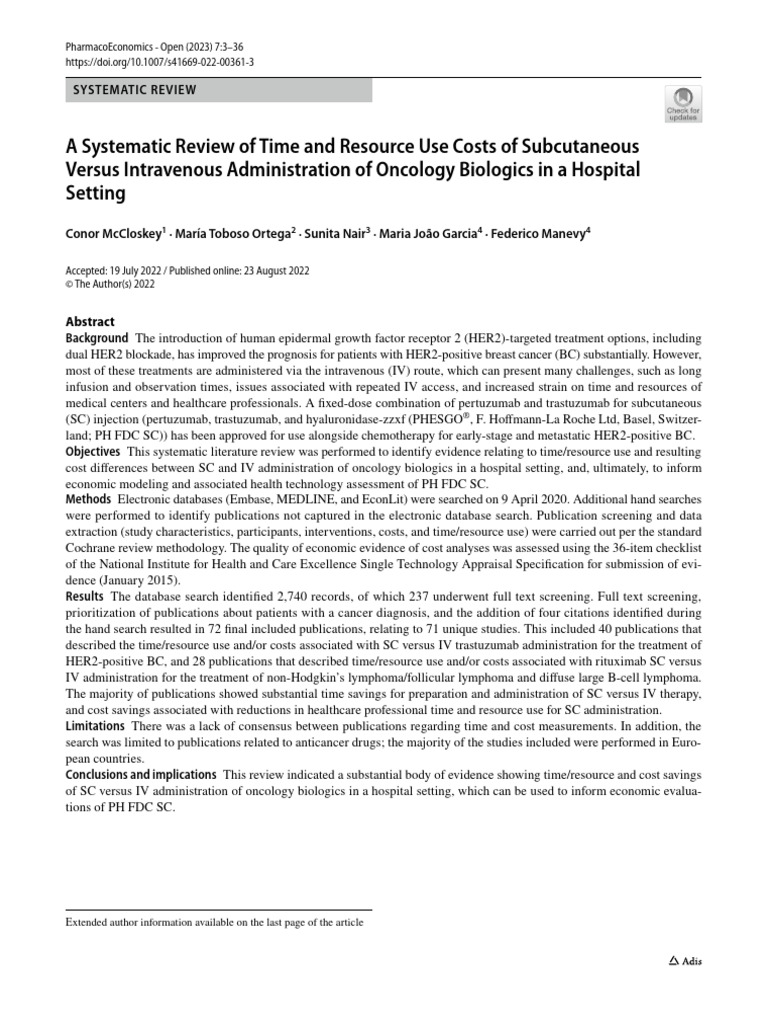 A Systematic Review of Time and Resource Use Costs of Subcutaneous ...