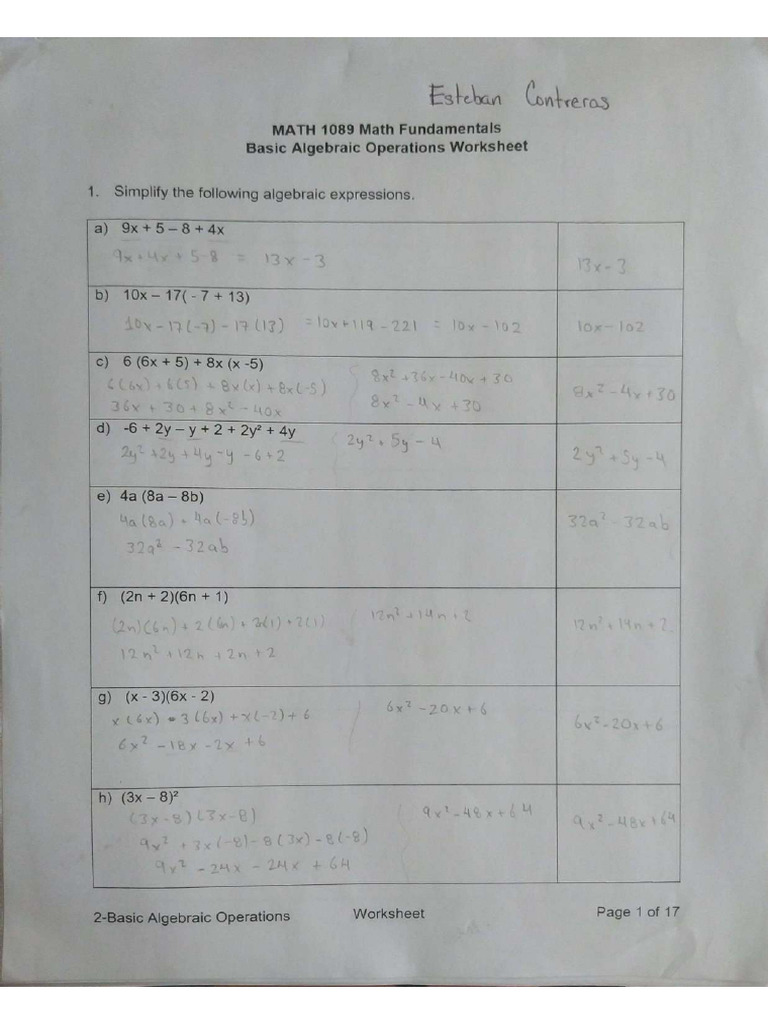 Worksheet basic algebraic operations ec pdf