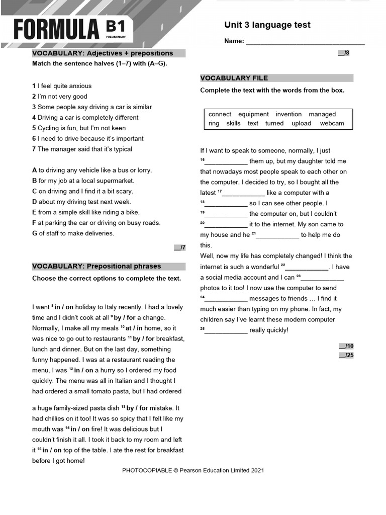 Formula B1 Unit 3 Test Pdf Syntax Linguistics