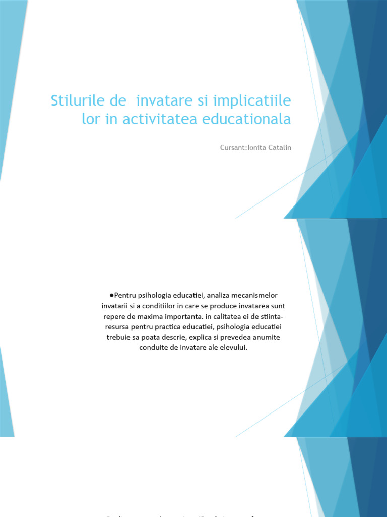 Stilurile de Invatare Si Implicatiile Lor in Activitatea | PDF