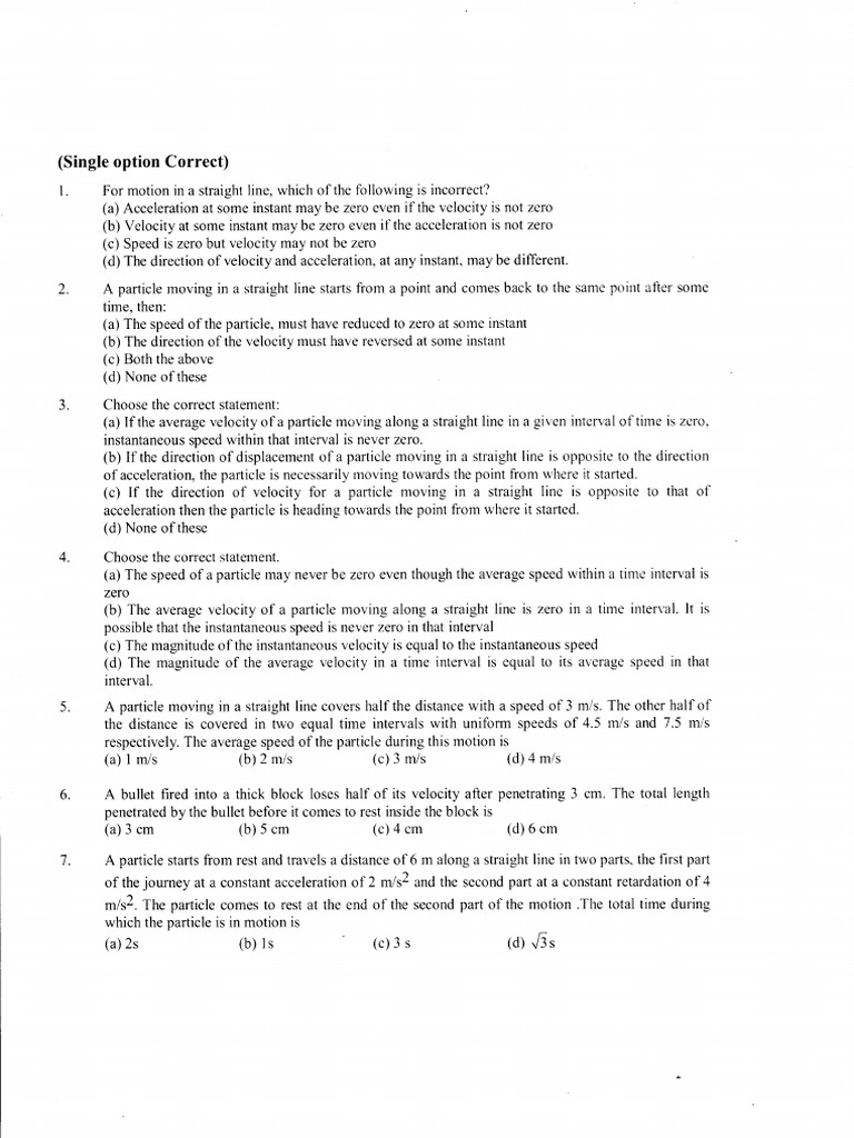 Kinematics i mcq p pdf