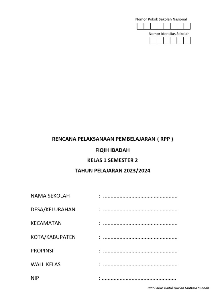 RPP Fiqih Kelas 1 Semester 2 | PDF