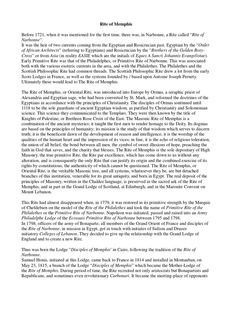 Rite of Memphis | PDF | Freemasonry | Masonic Lodge
