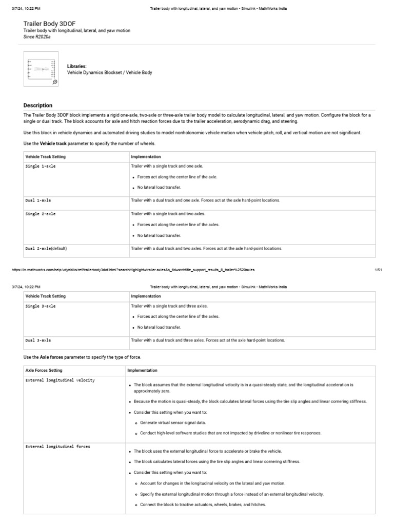 Trailer Body With Longitudinal, Lateral, and Yaw Motion PDF Force