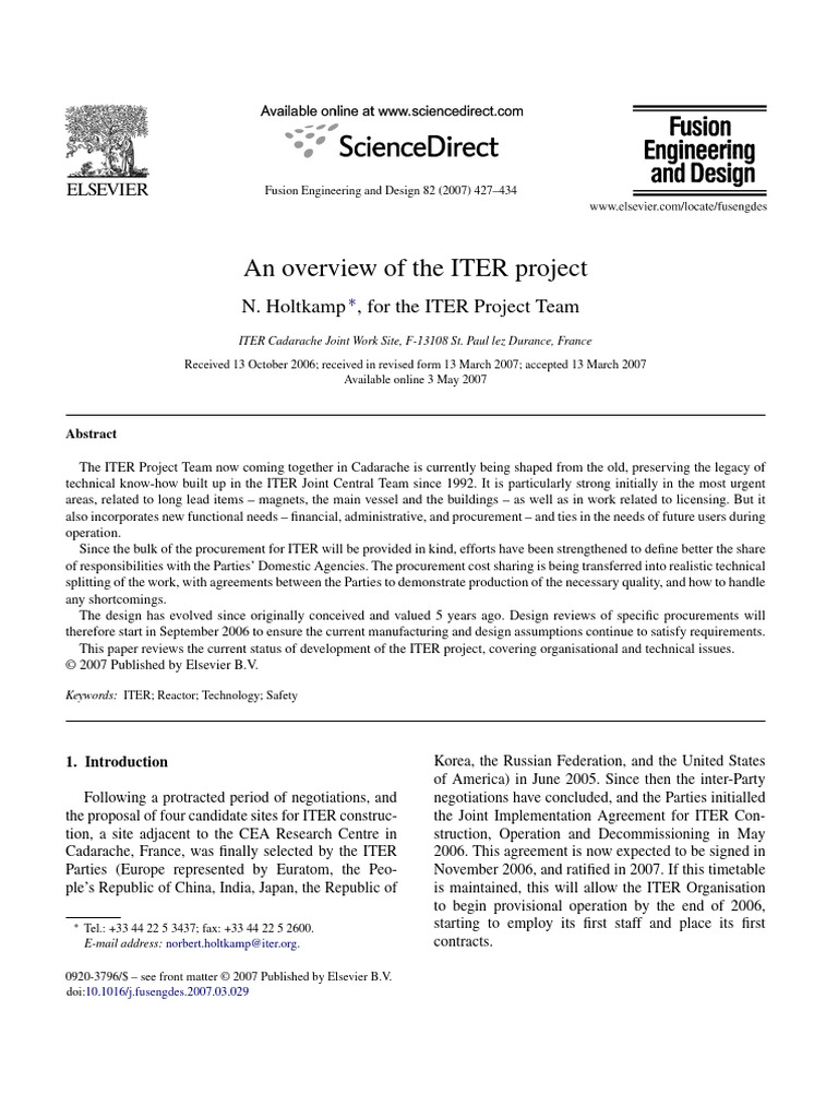 An Overview Of The Iter Project Pdf Procurement