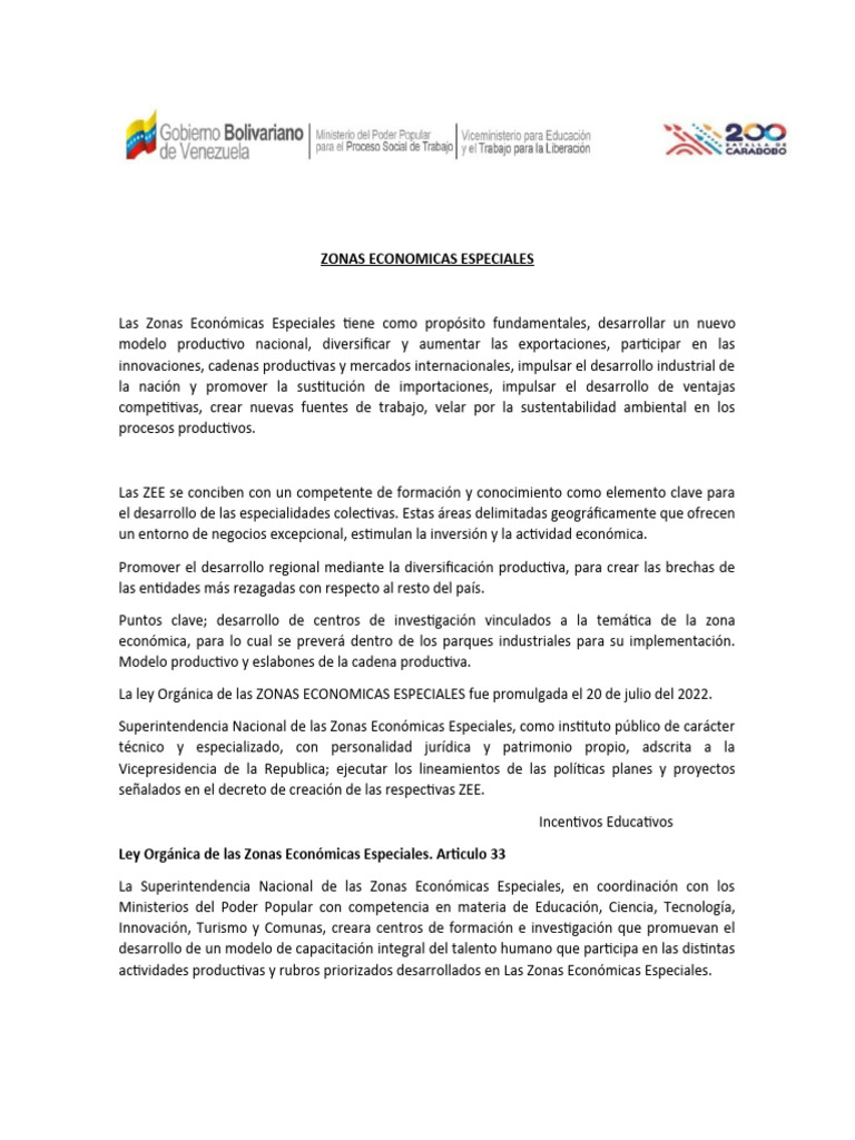 Motores Productivos en Zonas Económicas | PDF | Venezuela | Infraestructura