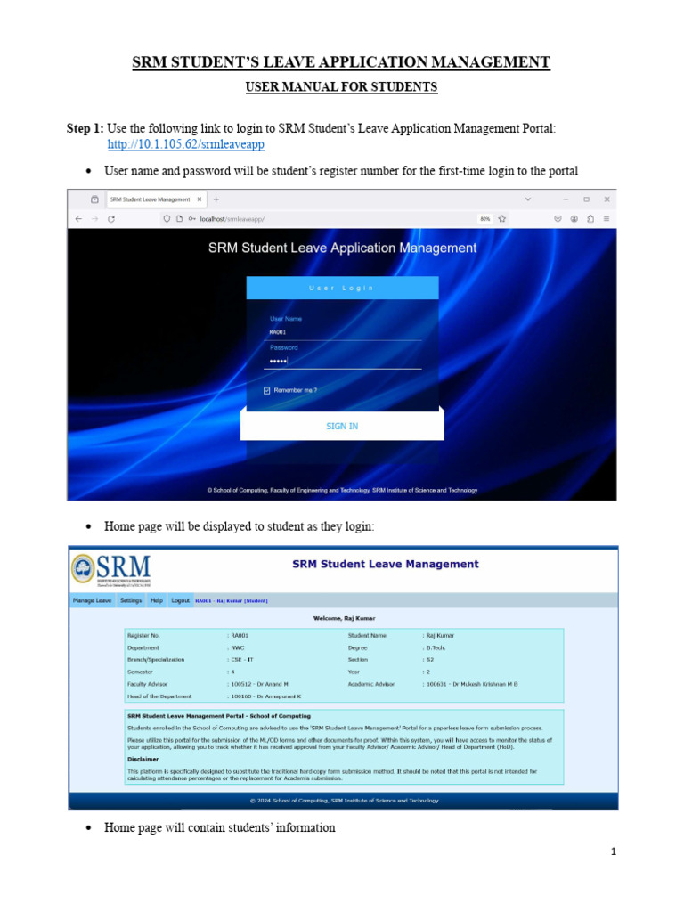 SRM Student Leave Application Guide | PDF | Career & Growth
