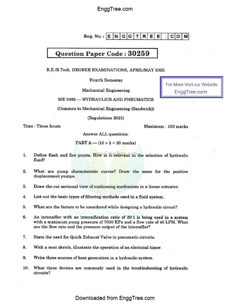 ME3492-Hydraulics-and-Pneumatics-Apr-May-2023-Question-Paper-Download | PDF