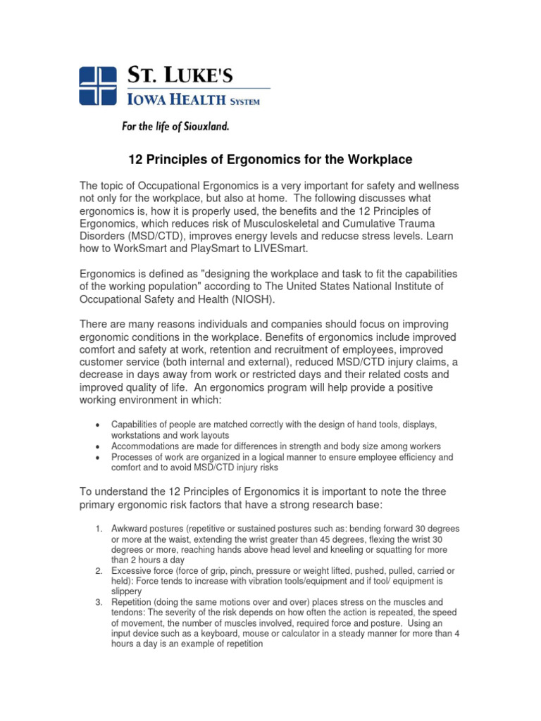 12 Ergonomic Principles for Workplaces | PDF | Human Factors And Ergonomics