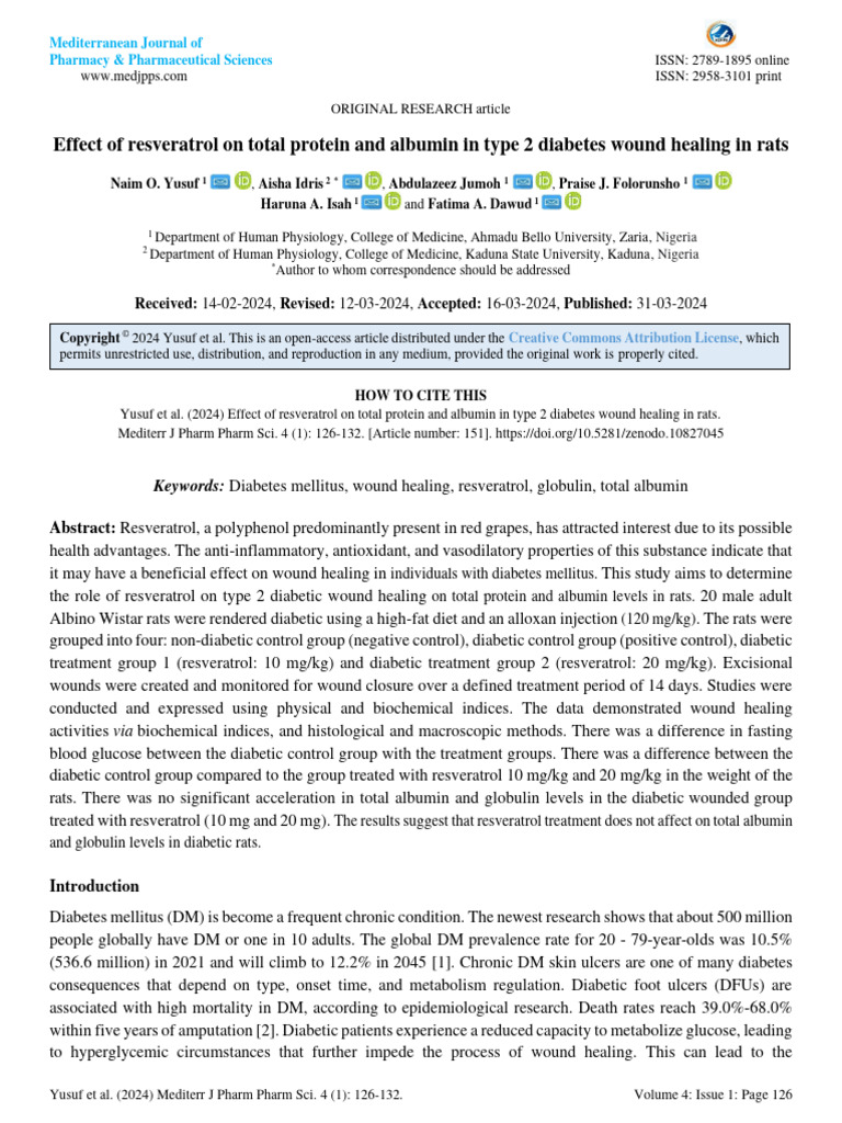 Effect of Resveratrol On Total Protein and Albumin in Type 2 Diabetes