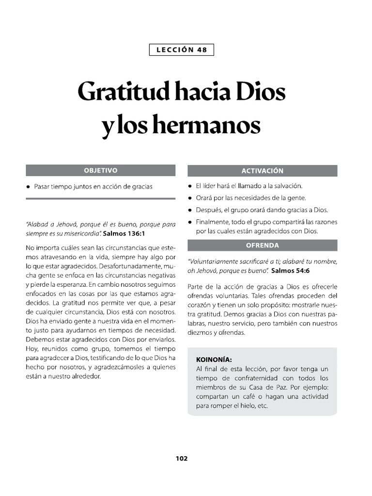 Gratitud Hacia Dios Y Los Hermanos Pdf