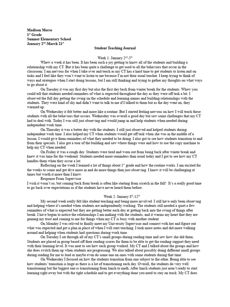 student teaching journal PDF Phonics Classroom