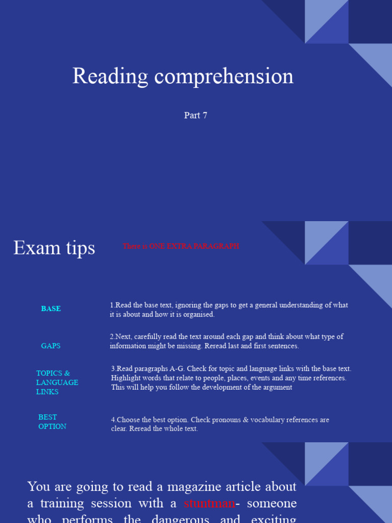 Unit 7 Reading Comprehension Tips | PDF | Reading Comprehension ...