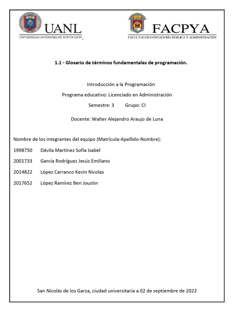 1.1 Glosario de Términos Fundamentales de Programación - IPRO | PDF ...