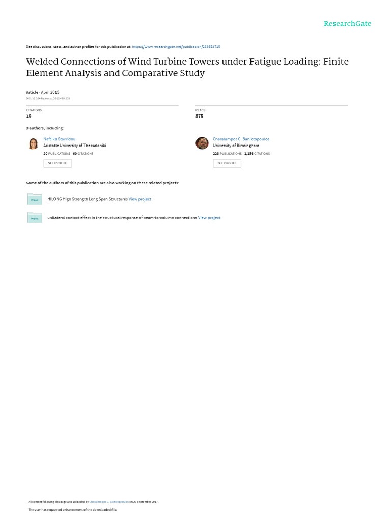 Welded Connections of Wind Turbine Towers Under Fa | PDF | Fatigue ...