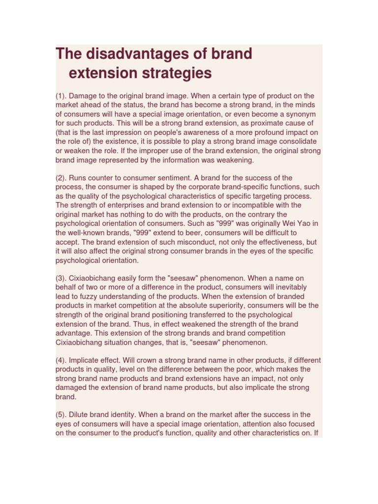The Disadvantages of Brand Extension Strategies PDF Brand