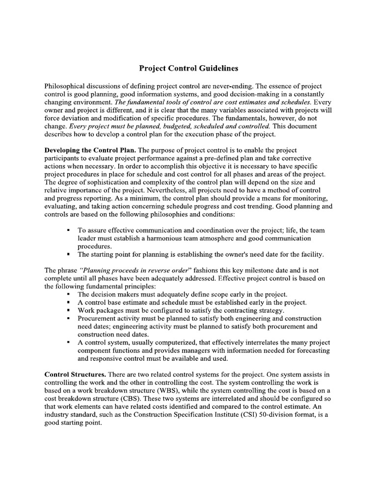 CII Project Control Guidelines | PDF
