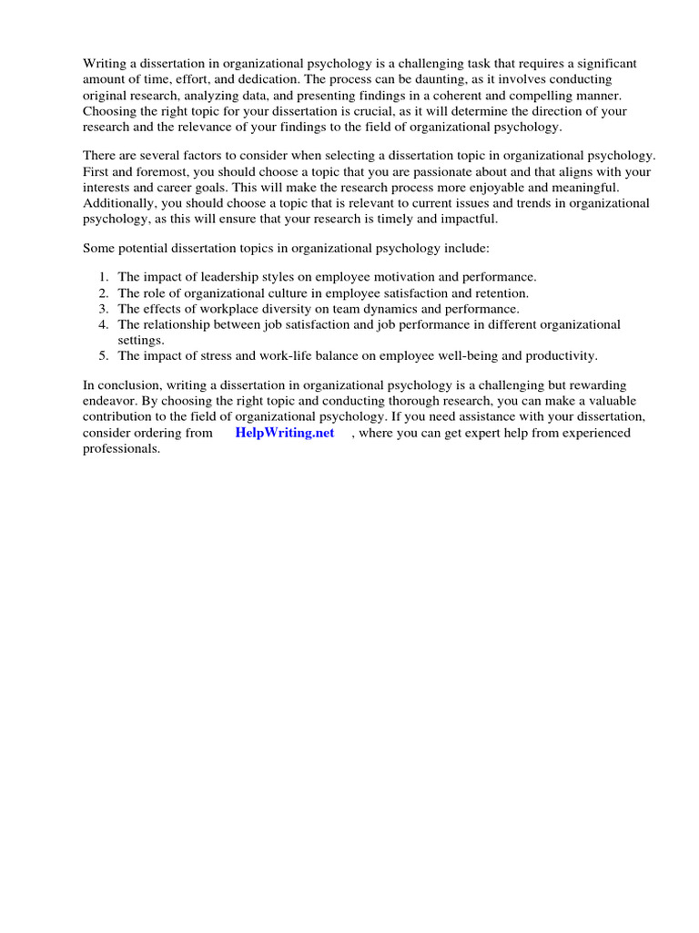 Dissertation Topics in Organisational Psychology | PDF | Industrial And ...