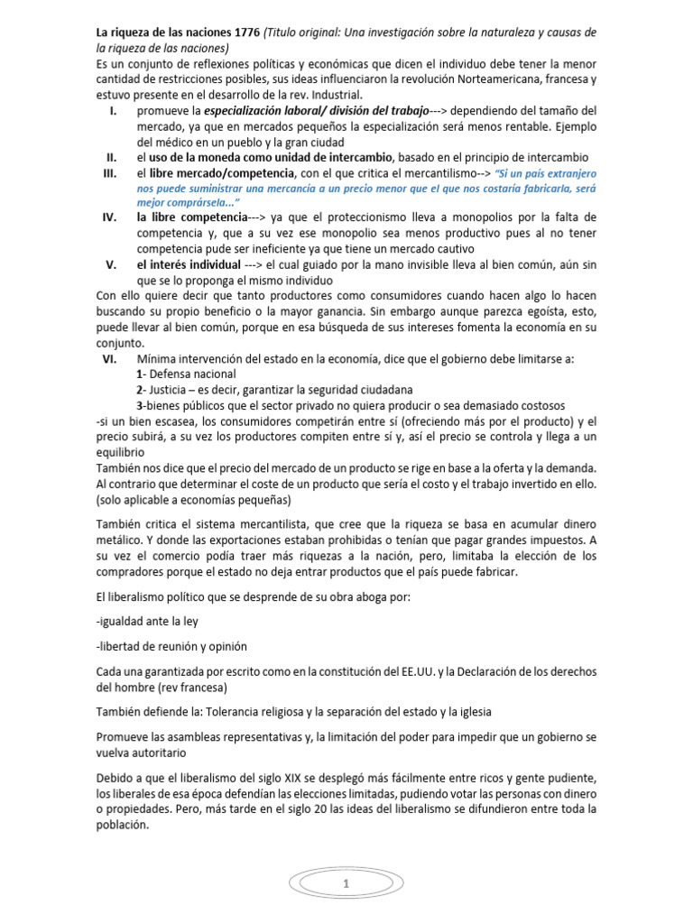 Adam Smith y La Riqueza de Las Naciones Resumen | PDF | La riqueza de ...