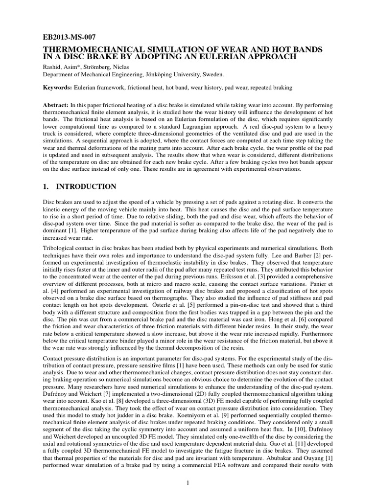 Thermomechanical Brake Wear Simulation | PDF | Wear | Friction