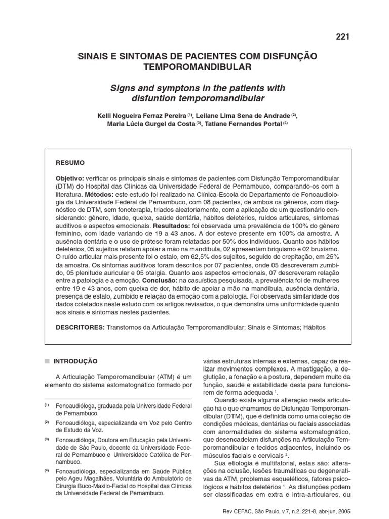 Sinais e Sintomas de Pacientes Com DTM | PDF | Patologia da fala ...