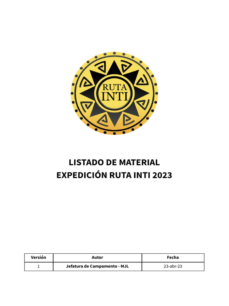 Material Necesario Ruta Inti 2023 | PDF | Mochila | Ropa
