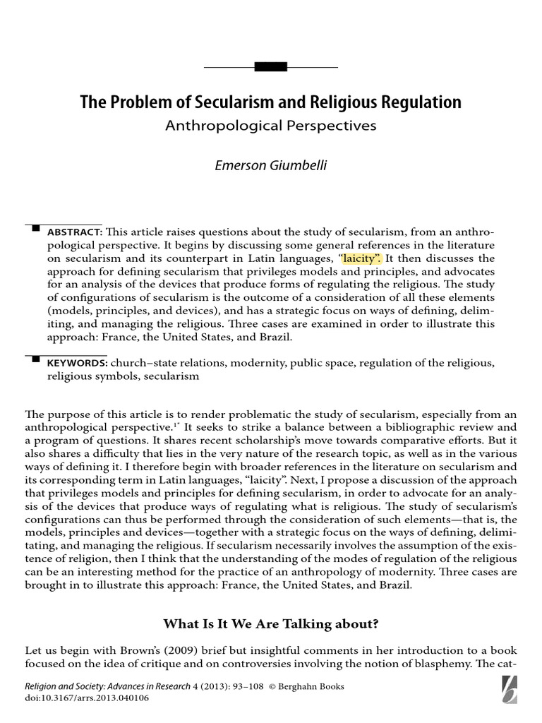 The Problem Of Secularism And Religious Pdf Secularism Separation