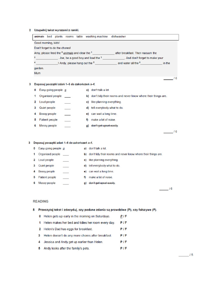 Test Angielski Klasa 6 Unit 4 Angielski (Klasa 6 - Test 1 B) | PDF