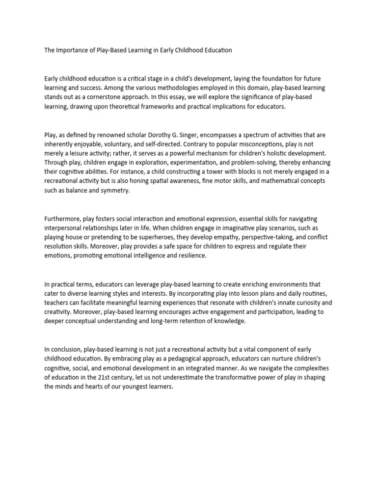 Play-Based Learning in Early Education | PDF | Learning | Liberal Arts ...