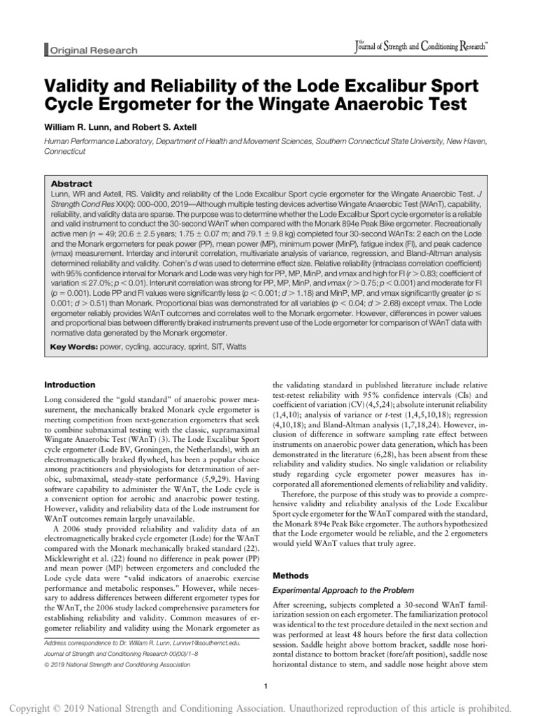 Força - Teste Wingate Lunn2019 | PDF | Effect Size | Validity (Statistics)