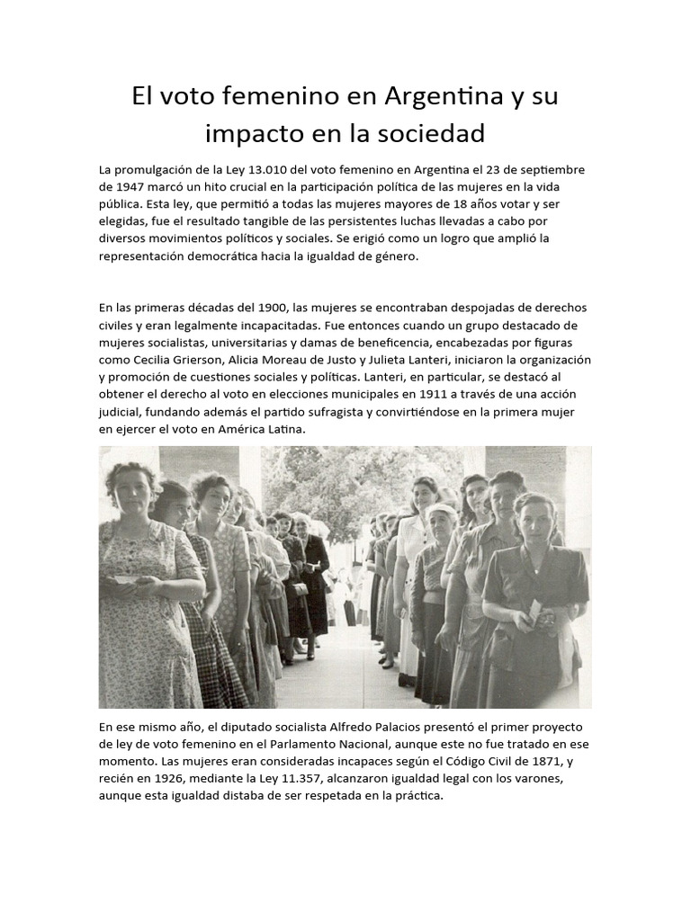 Voto Femenino en Argentina: Un Hito Histórico | PDF | Sufragio de las ...