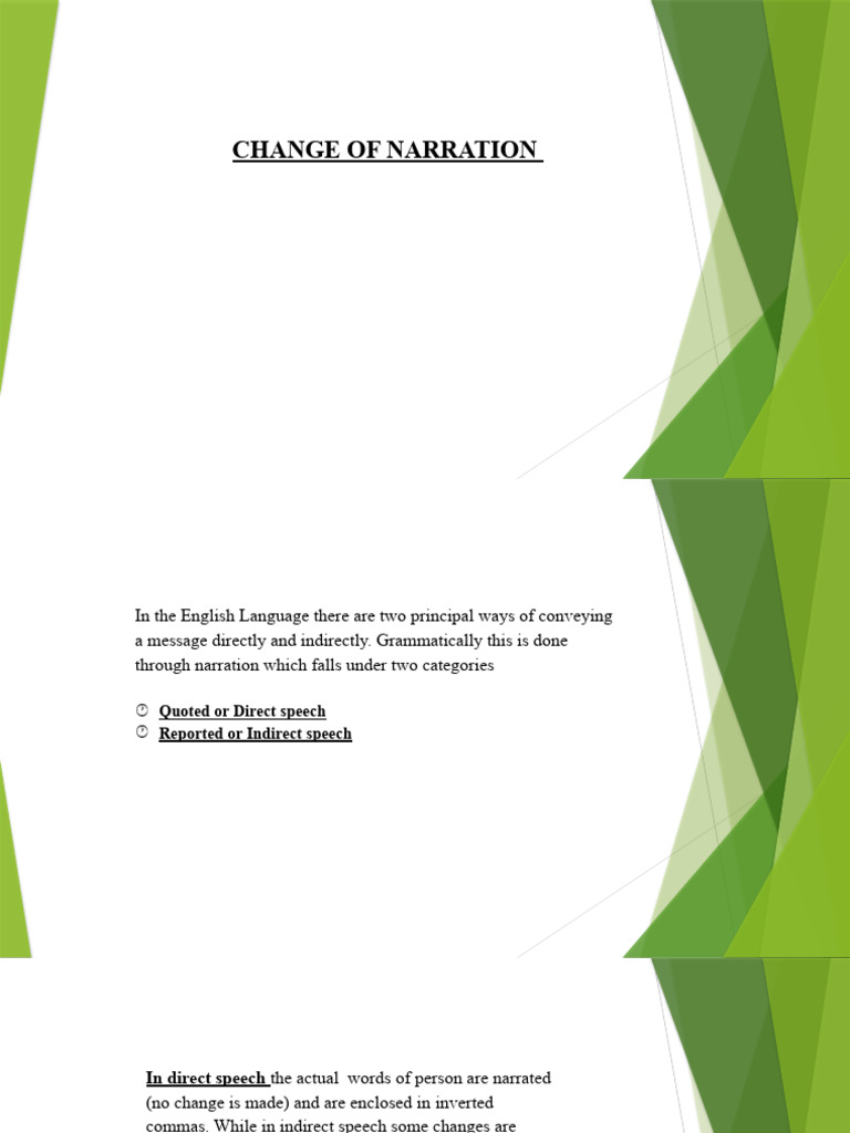 Change of Narration in English Grammar | PDF | Verb | Pronoun