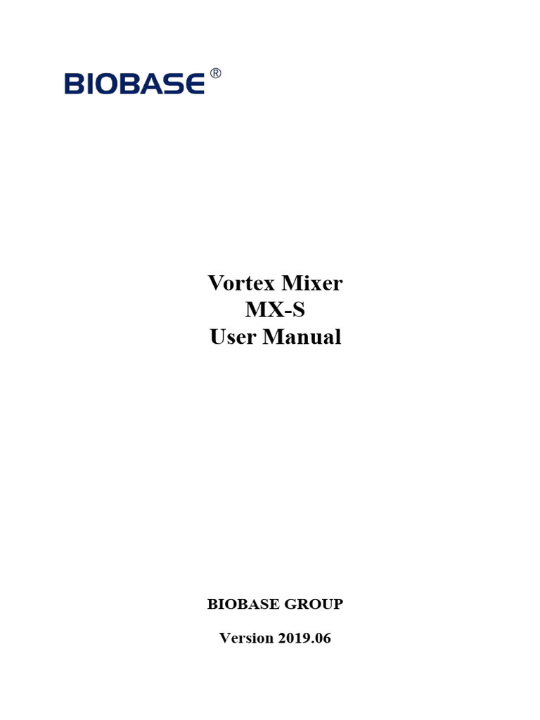 BIOBASE Vortex Mixer MXS MXF MXM User Manual PDF Mains