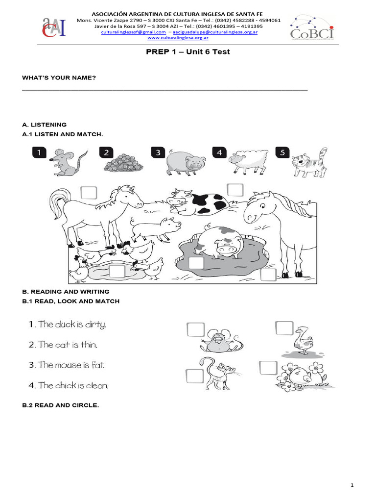 Prep 1 Test Unit 6 Pdf