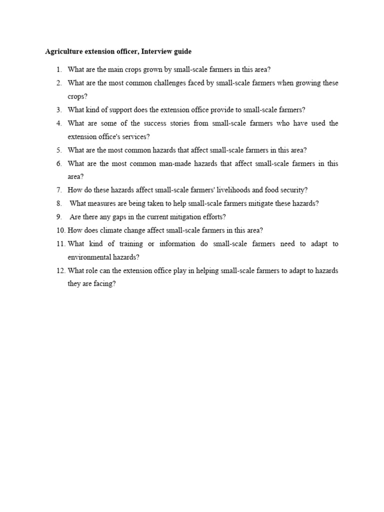 Agriculture Extension Officer Interview Guide | PDF