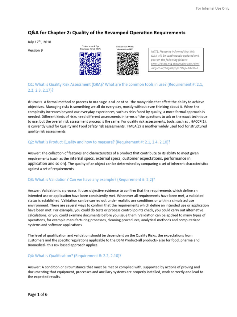 Quality Operations Q&A Guide | PDF | Verification And Validation | Risk
