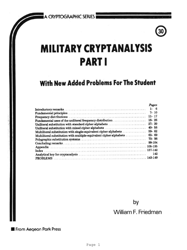 Friedman W.F. Military Crypt Analysis 1 | PDF | Cryptanalysis