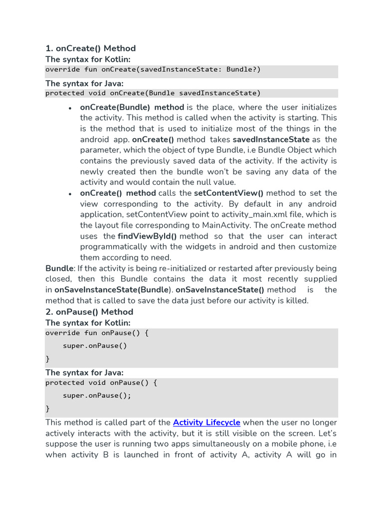Understanding onCreate() and onPause() in Android | PDF