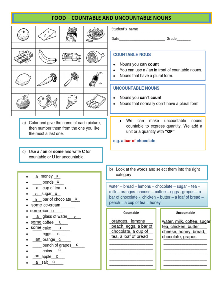 Worksheets Cecytem PDF Noun Lunch