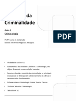 Expansão Da Criminalidade: Aula 1 Criminologia