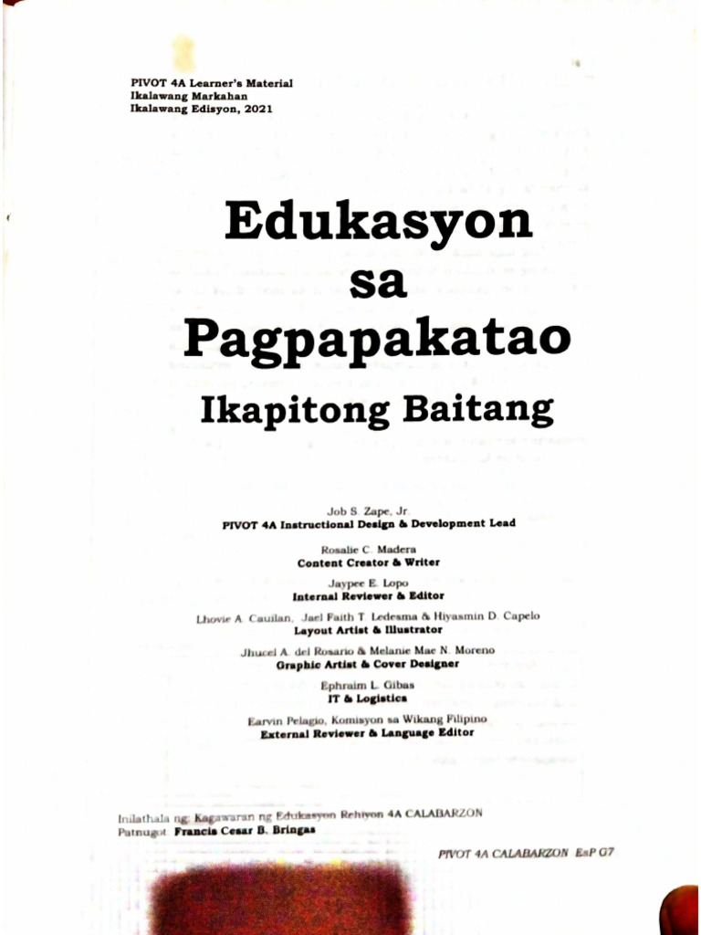 Pivot 4a Learner's Material Grade 7 Ikalawang Markahan Esp (Weeks 34) PDF