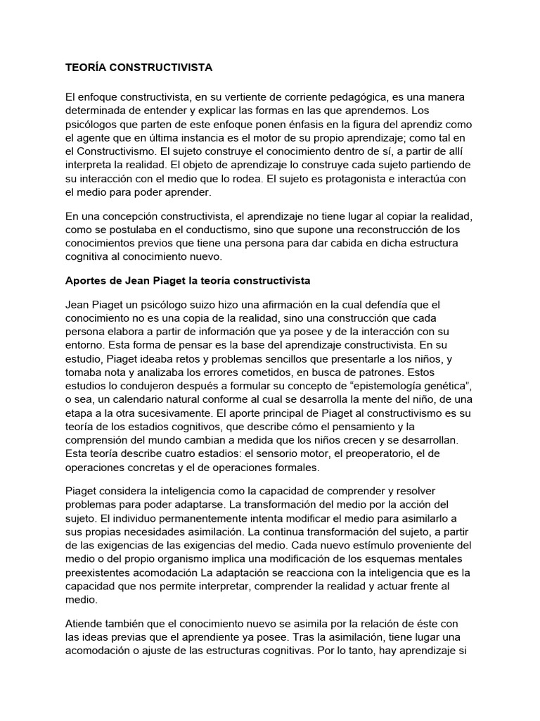 TEORÍA CONSTRUCTIVISTA | PDF | Constructivismo (filosofía de la ...