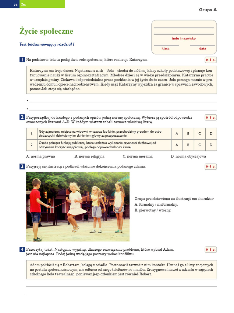 Wos Klasa 8 Dział 1 WOS klasa 8 sprawdzian grupa A | PDF