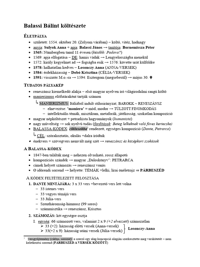 Balassi Bálint Költészete | PDF