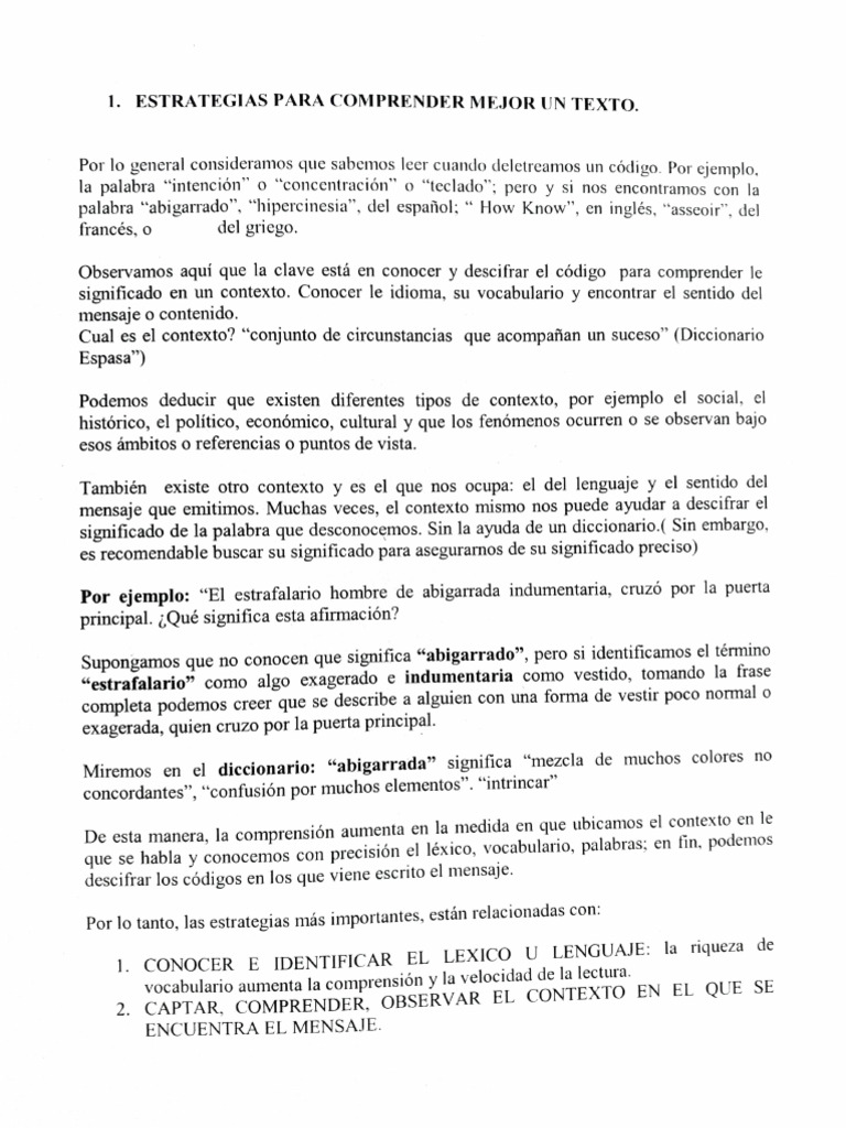 Estrategias para Comprender Mejor Un Texto | Descargar gratis PDF | Léxico