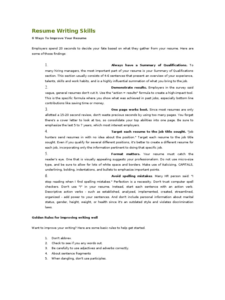 Resume Building Tips PDF Résumé Verb