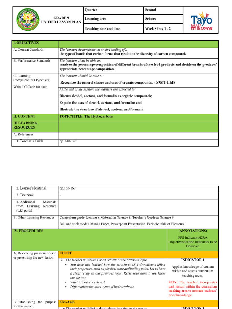 Grade 9 2nd quarter week 8 day 1 2 pdf ethanol formaldehyde